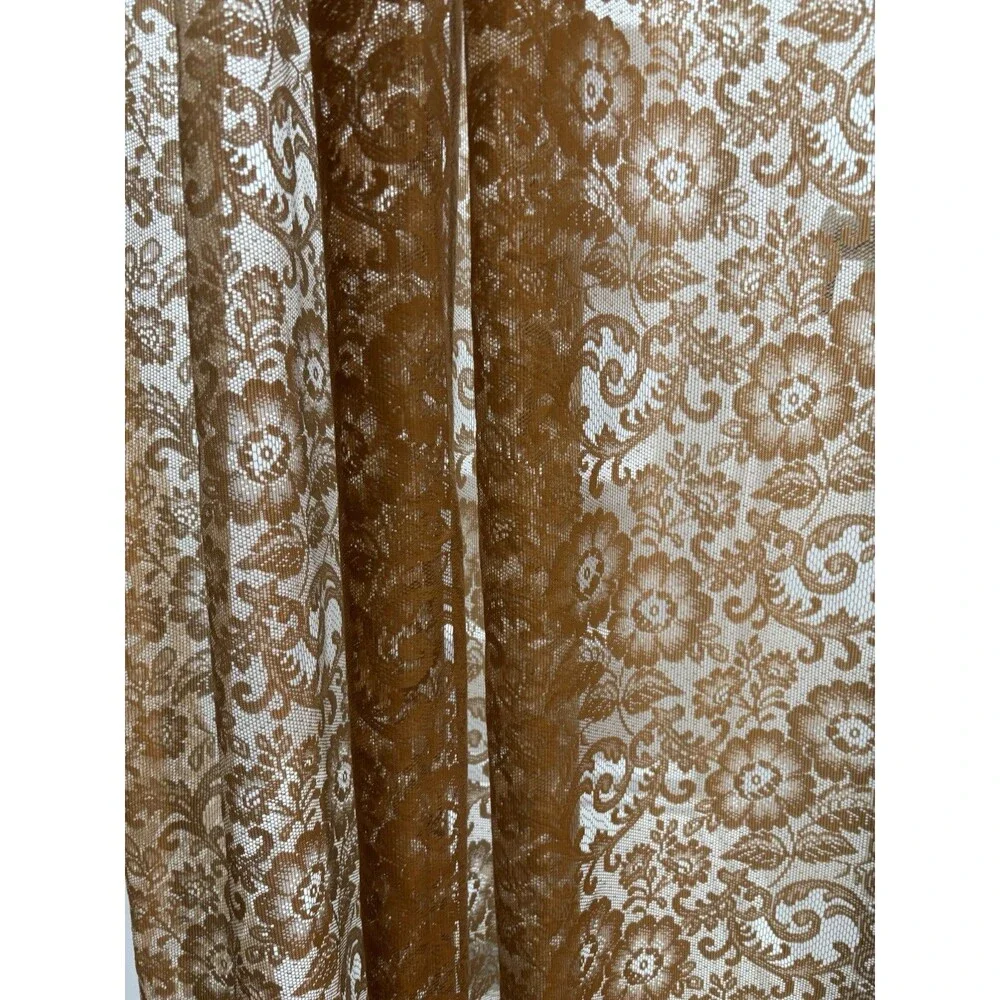 VTG  Lace Curtain Drape Single Panel Beige Tan 54x84 Floral Scroll Cottagecore